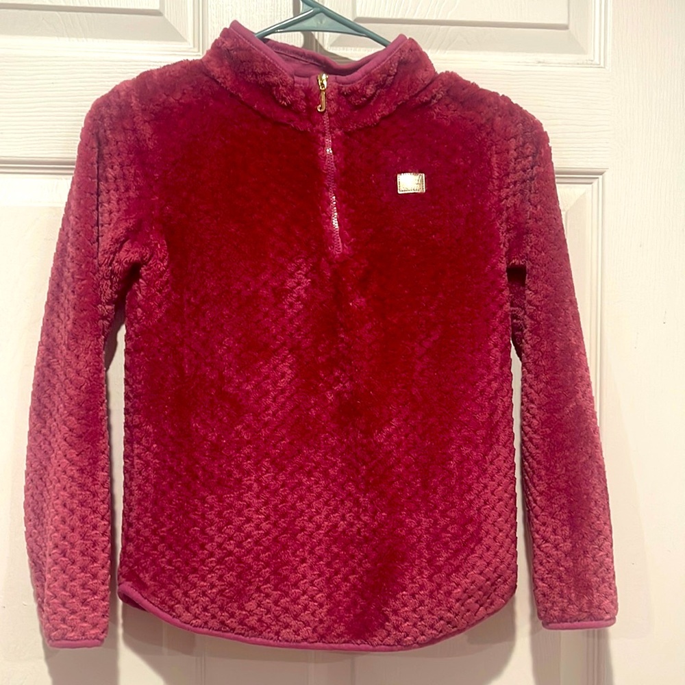 JUICY COUTURE KIDS RED SOFT PULLOVER with PINK bottom lining size 8/10. Preloved